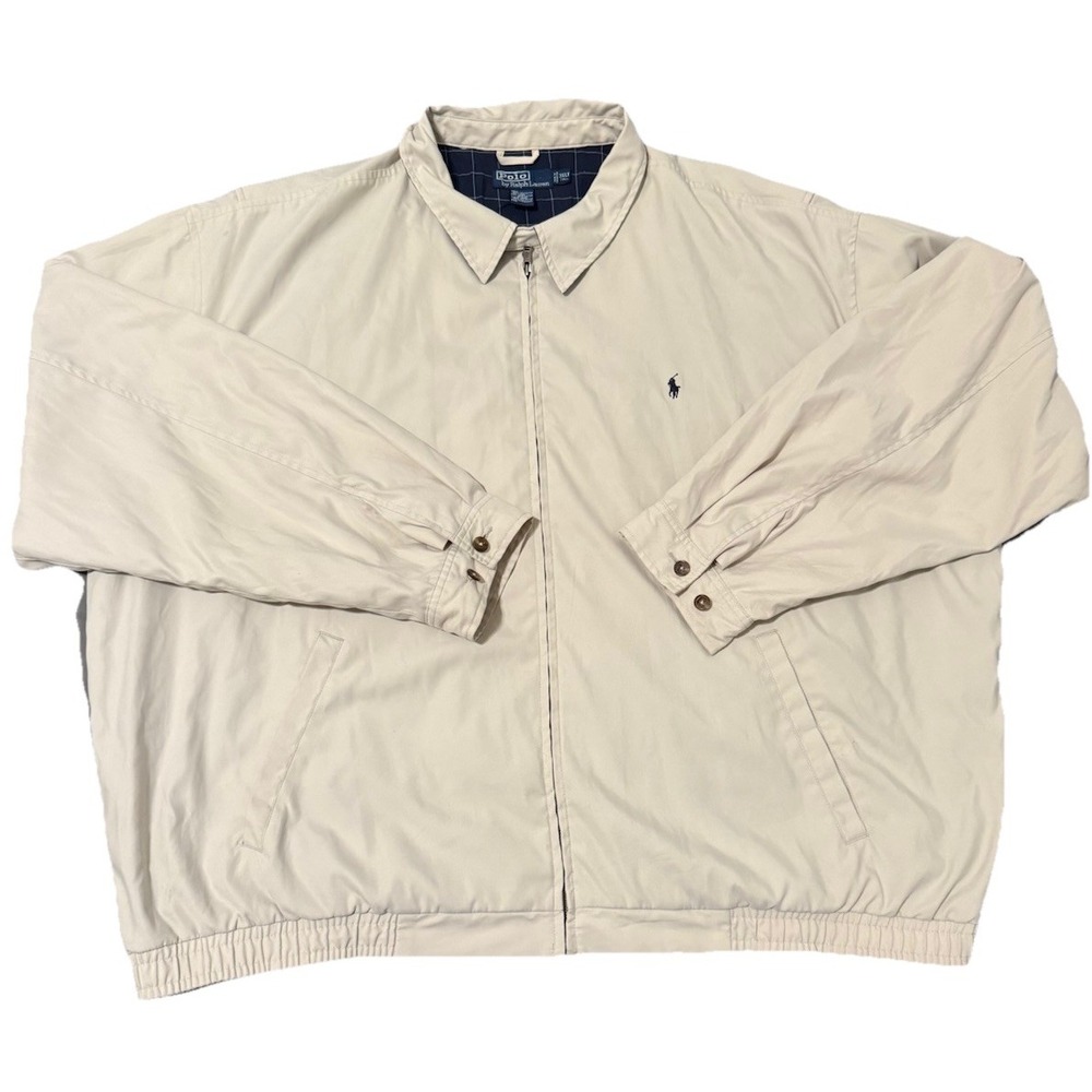 VTG 90's Polo‎ Ralph Lauren - Men's 3XLT Beige Khaki Full Zip Harrington Jacket